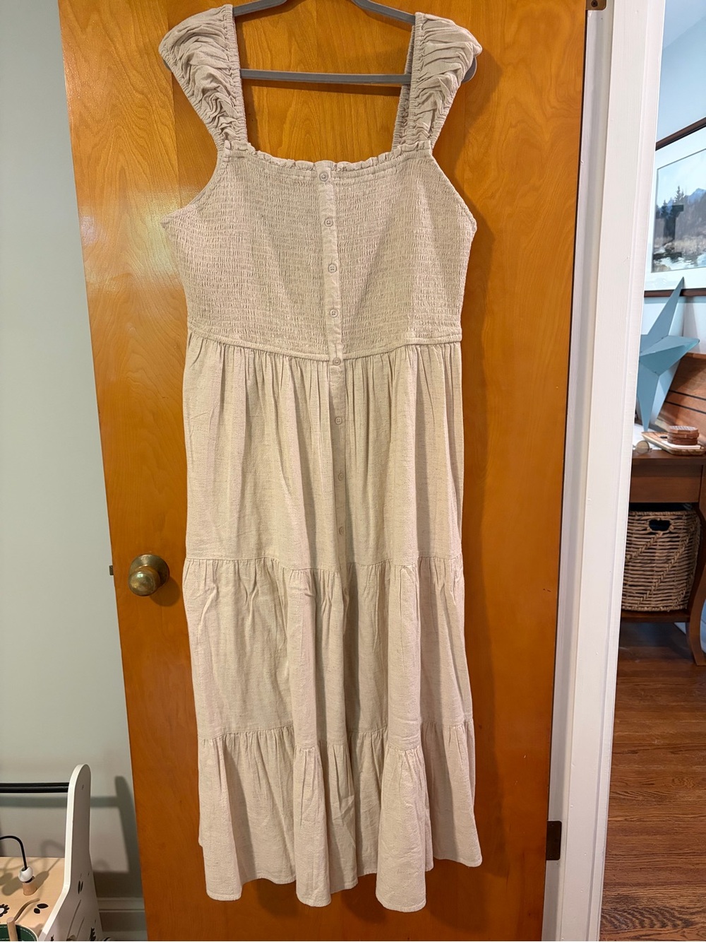 Tiered Smocked Maxi Dress in Light Beige